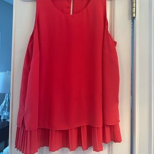Poppy Colored Size S BR Blouse with Pleated Ruffle detail on bottom